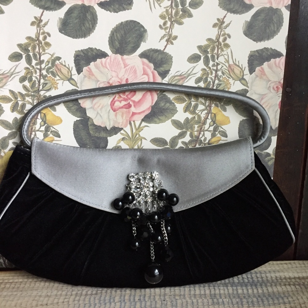 black velvet evening bag beaded Rhinestones